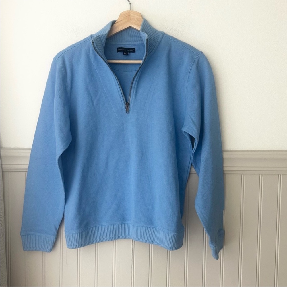Carolyn Taylor Blue Quarter Zip Sweater Small Long Sleeve Pullover Knit Top